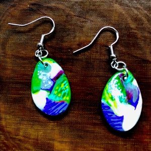 Abstract wave Hand painted polymer clay earrings